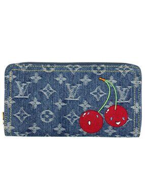 Louis Vuitton Zippy Wallet LV Tm Takashi Murakami Cherry Monogram Denim Blue